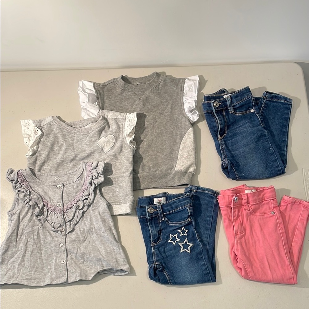 Group of 3 AG Adriano Goldschmied Girls’ Shirt & Jeans Sets (3 shirts & 3 jeans)